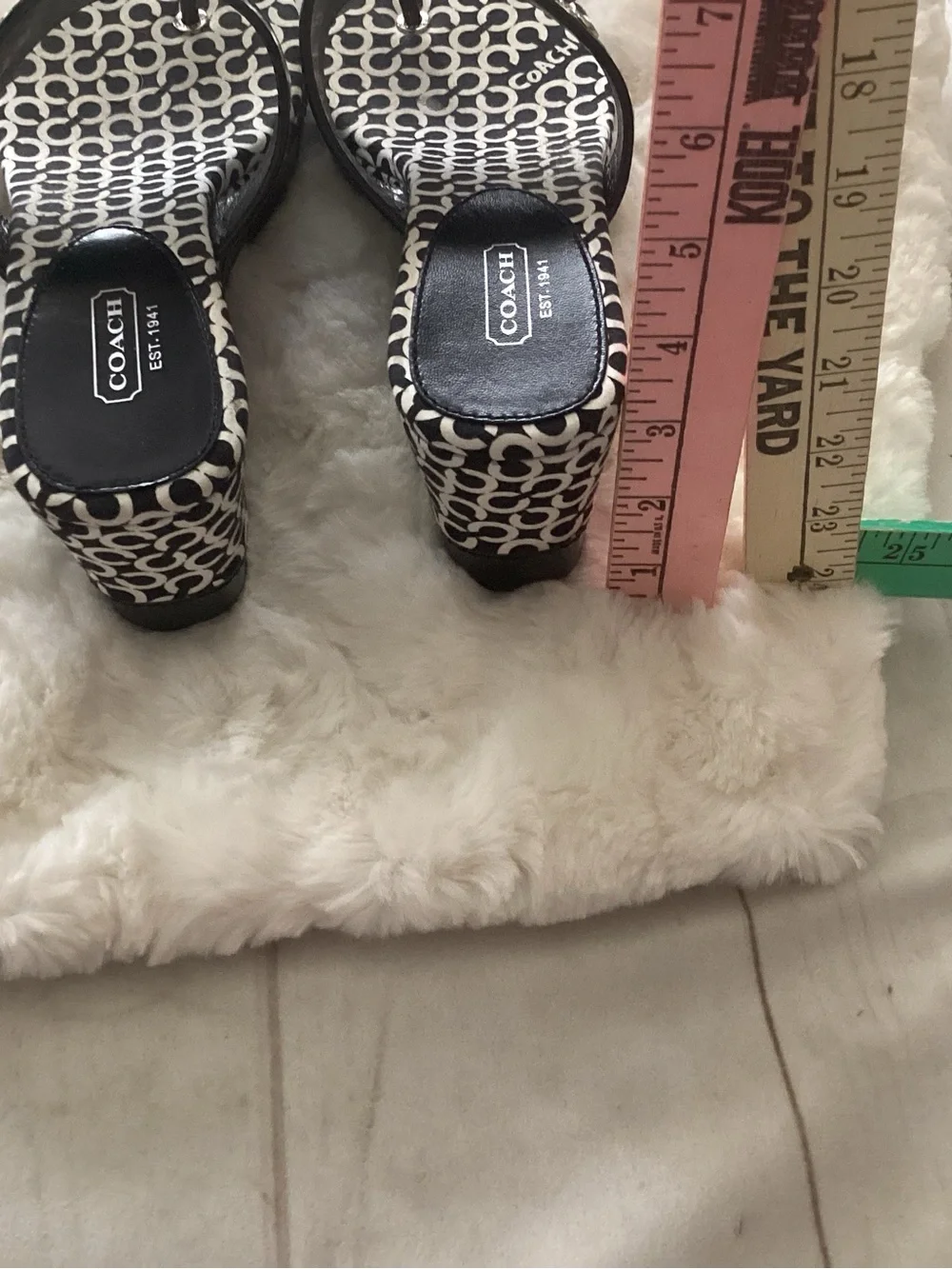 Coach Black & White Logo Platform Thong Sandals